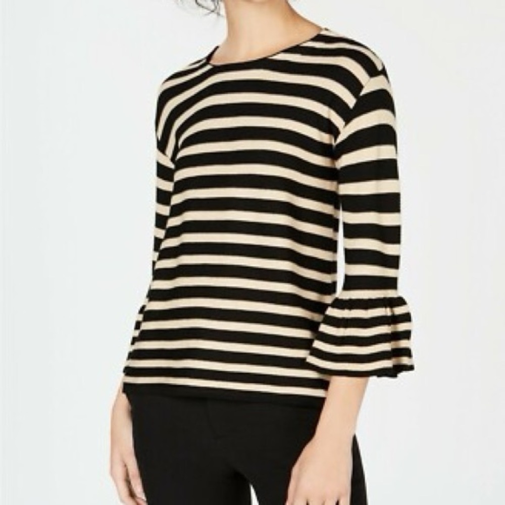 John Paul Richard Striped Bell Sleeve Top Women’s Size L Knit Blouse